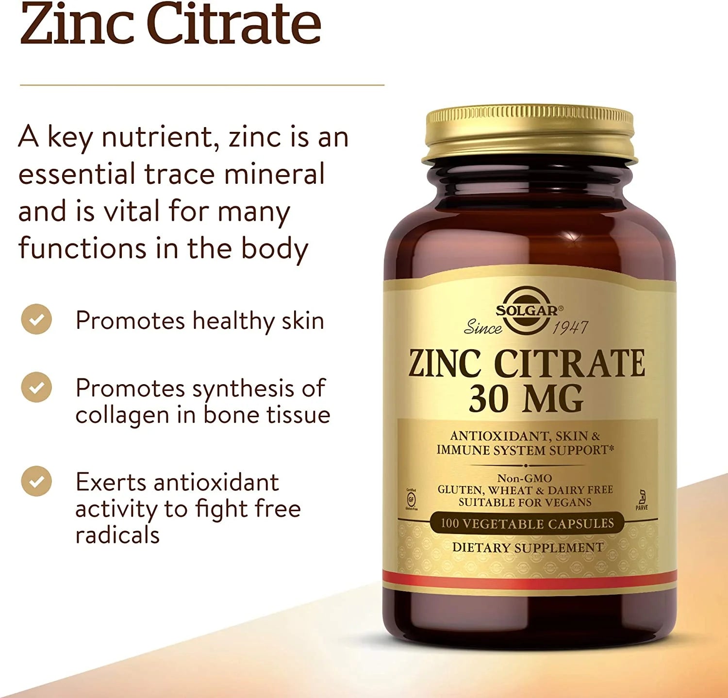 Zinc Citrate 30 mg, 100 Vegetable Capsules R58642