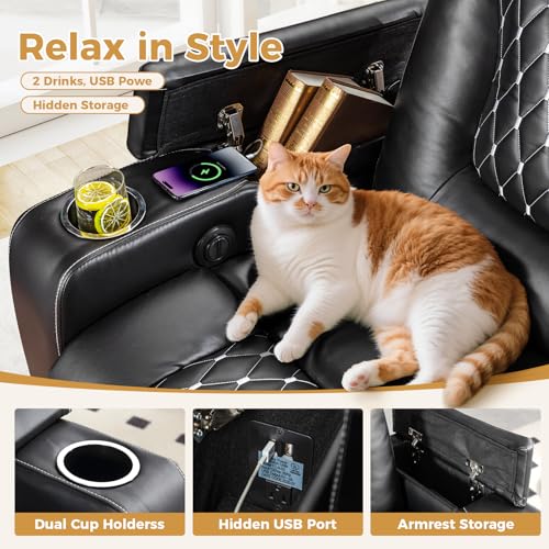 Recliner Chair with USB Ports and Cup Holders, PU Leather, Red F8675