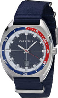 Caravelle by Bulova Retro Quartz Mens Watch, Stainless Steel with Blue Nylon Strap, Silver-Tone (Model: 43B167)