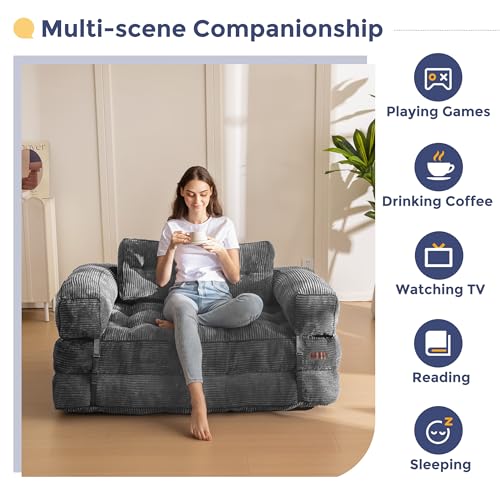 Folding Sofa Bed, L-Shaped Convertible Sleeper Couch with Armrest and Pillow, Dark Grey M375676