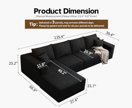 Modular Sectional Sofa with Ottoman, U-Shaped Deep Seat Couch for Living Room O870