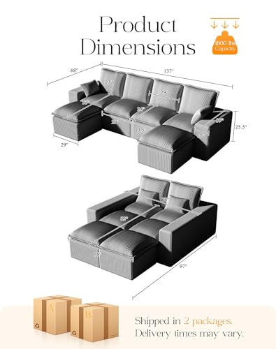 Modular Sectional Sofa with L-Shape Chaise, Deep Seat, No Assembly Required M95554