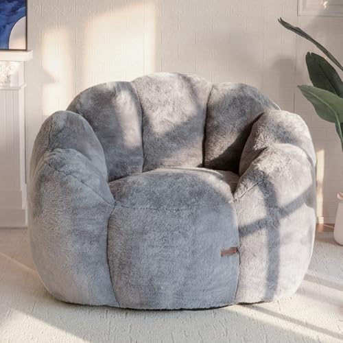 Floral Shaped Bean Bag Sofa for Adults, Faux Fur Floor Chair, Beige U8616