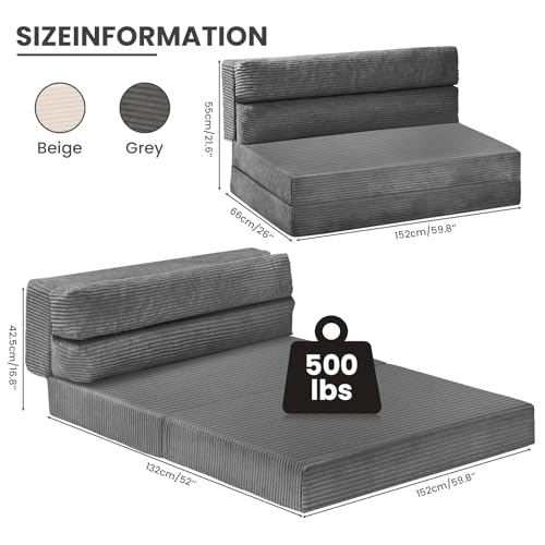 Folding Sofa Bed, Convertible Sleeper Chair with Pillow, Grey P767597