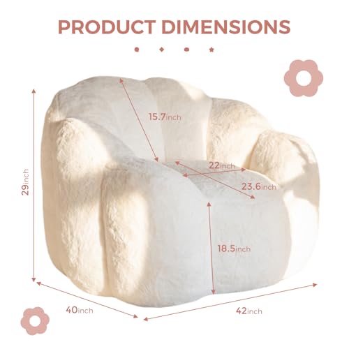 Floral Shaped Bean Bag Sofa for Adults, Faux Fur Floor Chair, Beige U8616