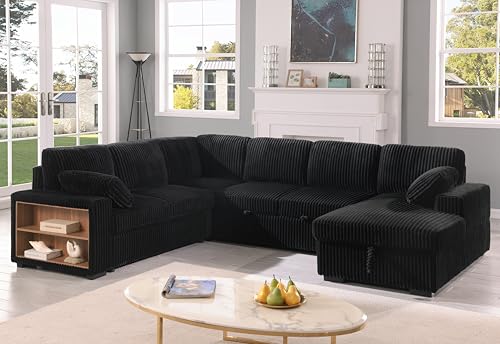 Oversized U Shaped Sleeper Sectional Sofa with Storage Chaise U17322