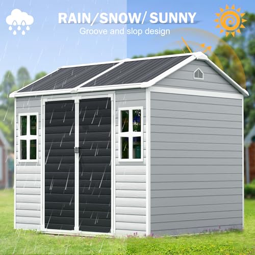 Resin Storage Shed, Waterproof Outdoor Shed with Floor, Lockable Door & 2 Windows G278