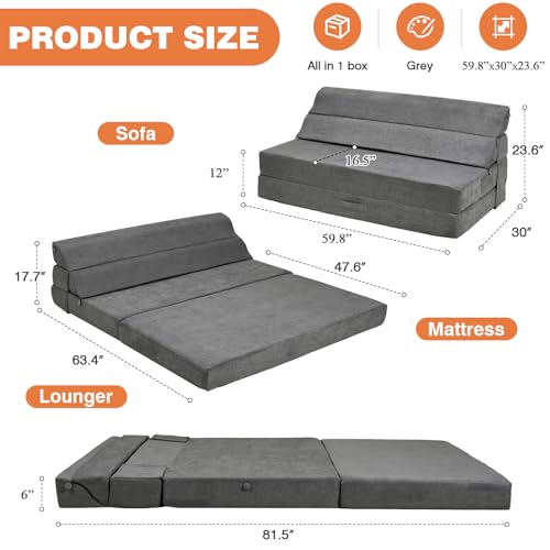 Folding Sofa Bed Convertible Sleeper Chair with Back Support I89003