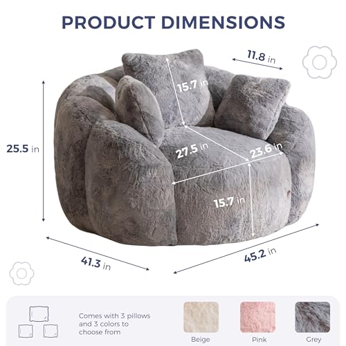 Floral Shaped Bean Bag Sofa for Adults, Faux Fur Floor Chair, Beige U8616