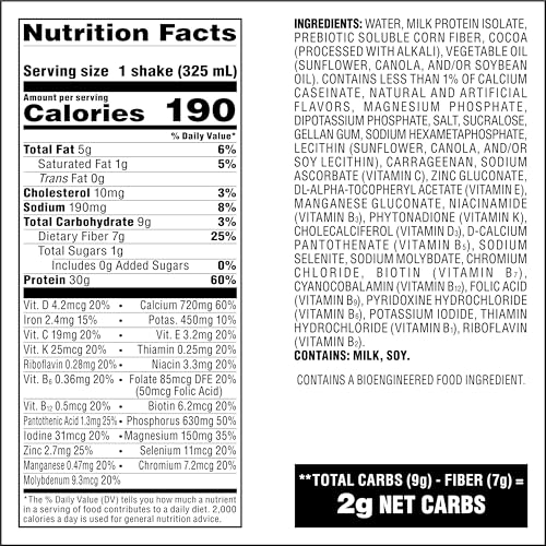 High Protein Shake, Milk Chocolate, 30g Protein, Low Carb, 12 Count Q549982