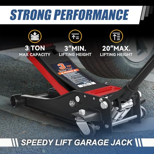 4 Ton Low Profile Floor Jack, Heavy Duty Steel Hydraulic with Dual Pistons Quick Lift Pump P3195