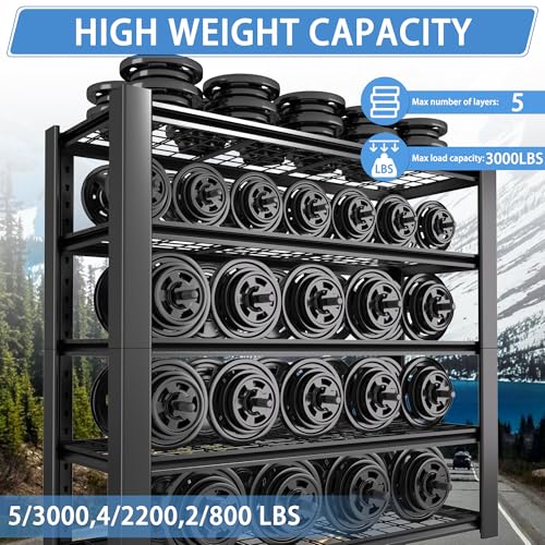 5-Tier Heavy Duty Garage Shelving Unit with Wire Shelves, 3000 LBS Capacity, Adjustable Boltless Steel Rack O9366