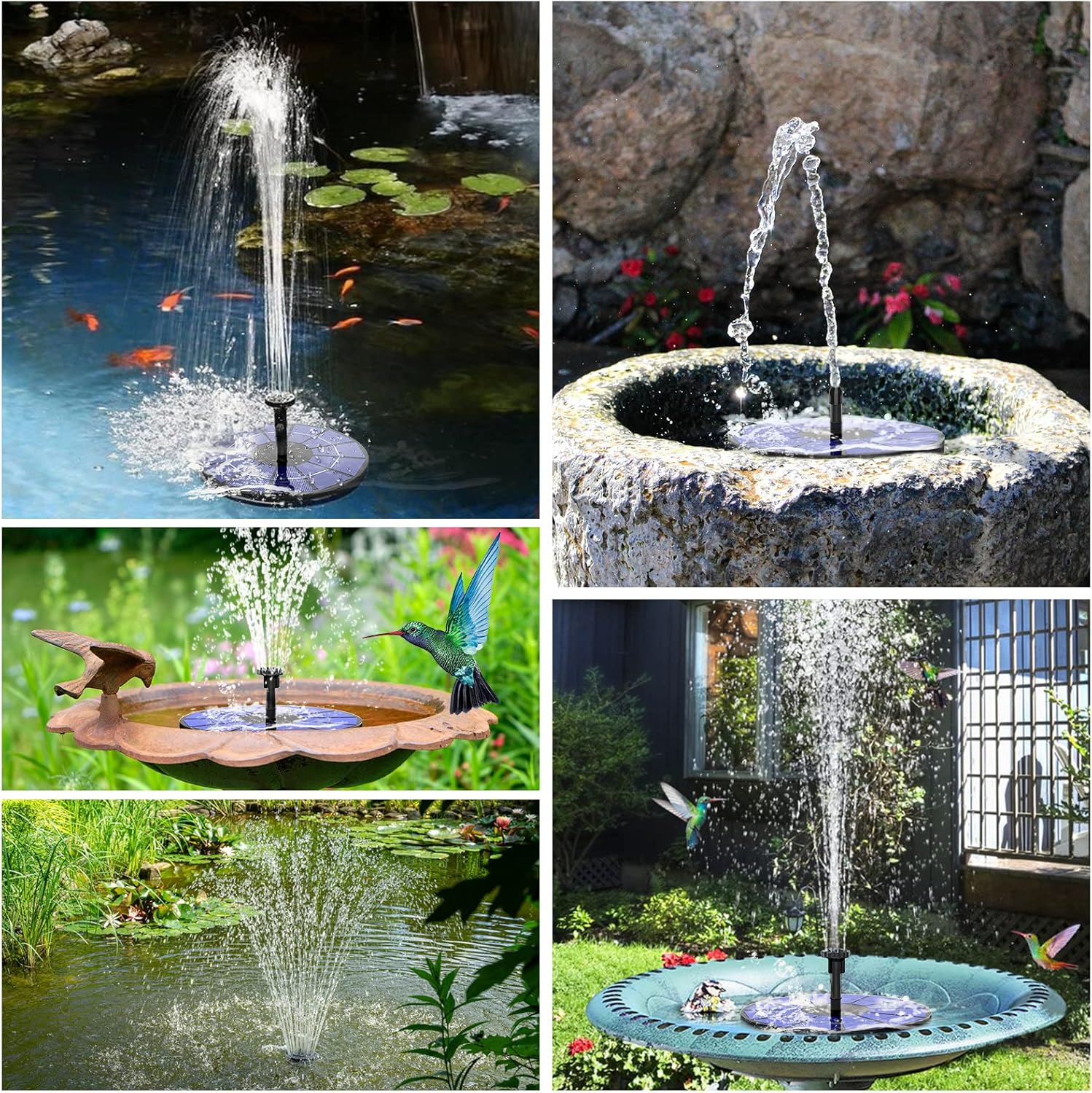 Solar Fountain Pump with 1500mAh Battery and 6 Nozzles Q81821