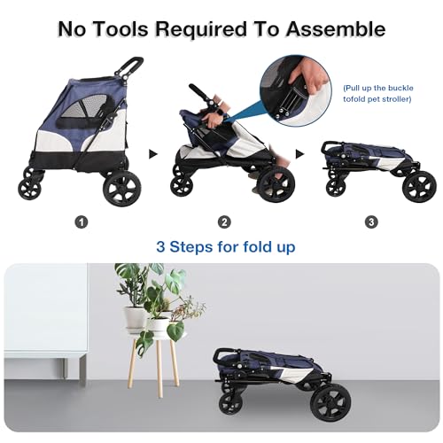 Folding Pet Stroller Cart for Medium Large Dogs with Storage Bag M937847