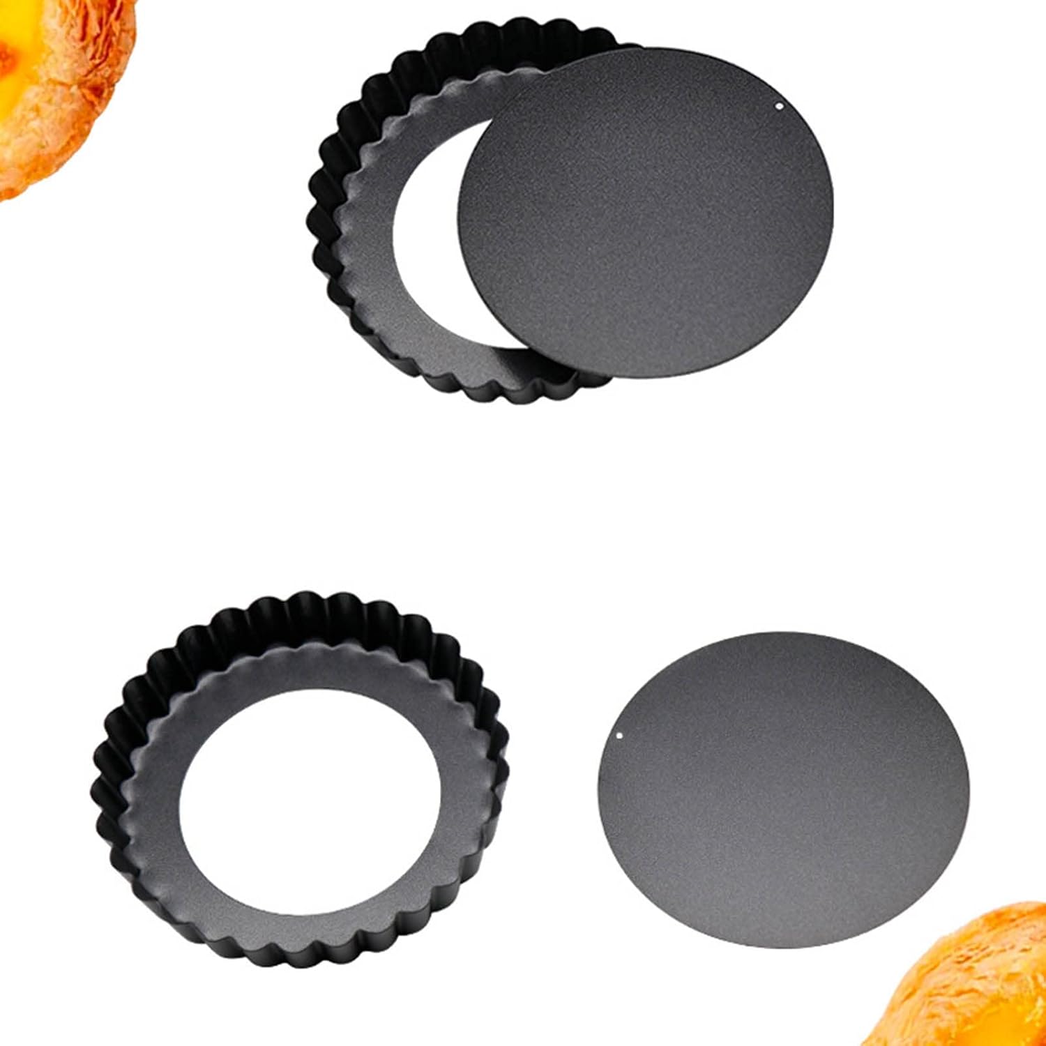 6 pcs 3" Mini Tart Pans Removable Bottom, Carbon Steel Baking Tool I38034