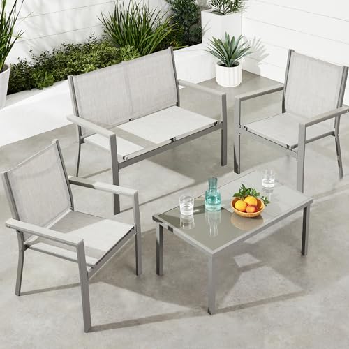 Outdoor Textilene Patio Conversation Set with Loveseat and Coffee Table V736