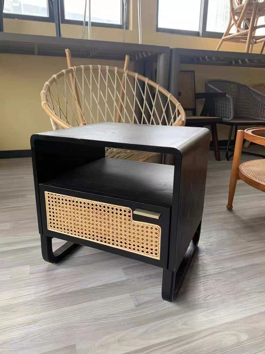 Minimalist Rattan Woven Nightstand with Drawer N162182