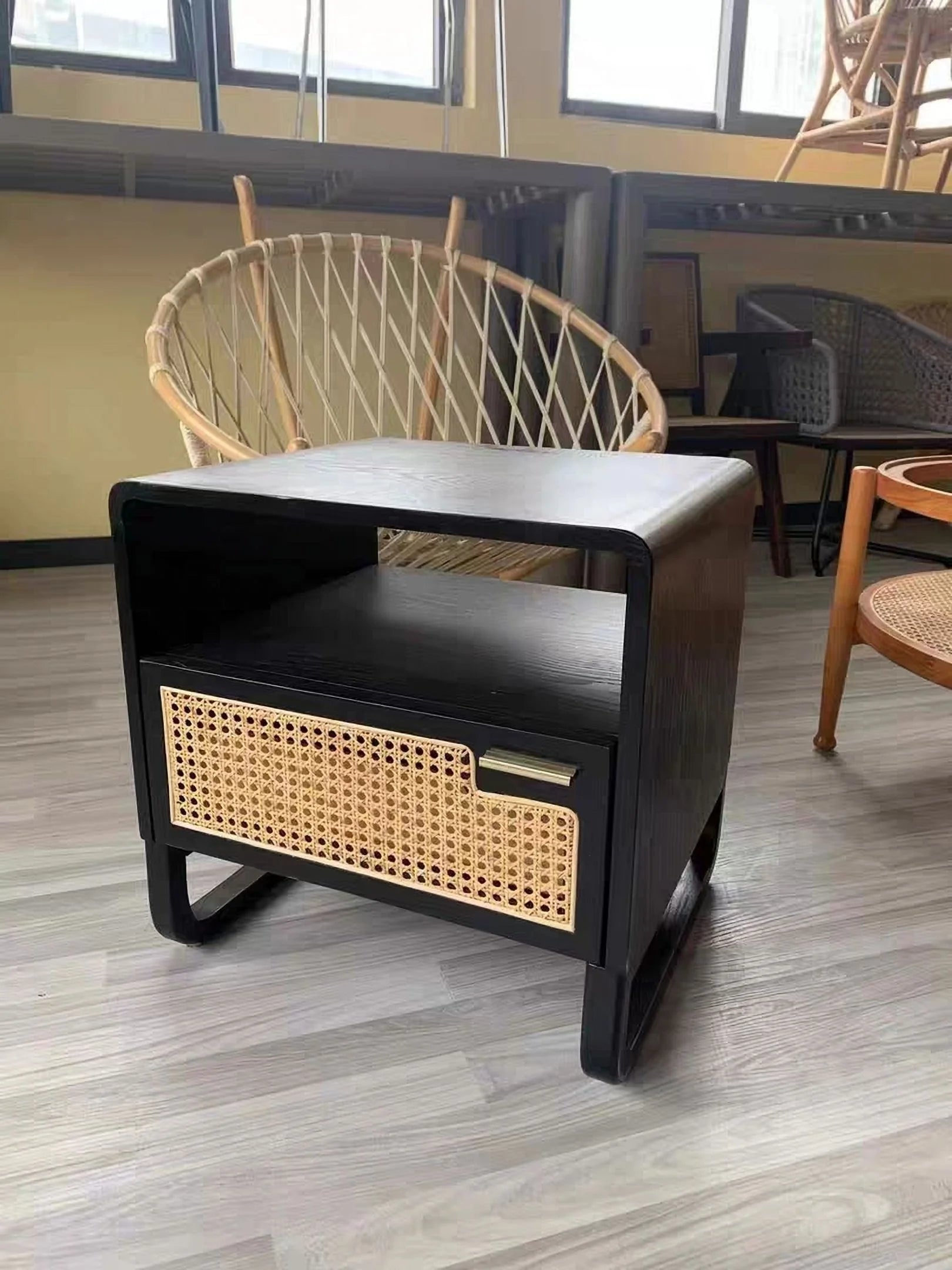 Minimalist Rattan Woven Nightstand with Drawer N162182
