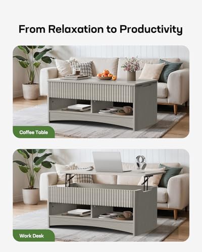 Lift Top Coffee Table with Open and Hidden Storage, Modern Fluted Design S200567