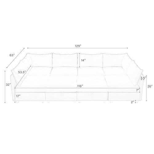 Modular Storage Sectional Sofa with Movable Ottomans, U-Shaped Chenille U839651