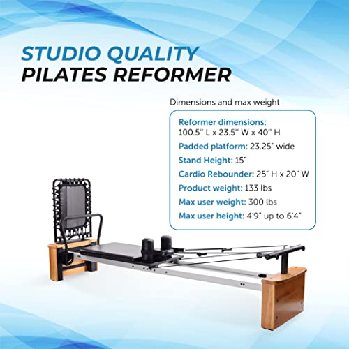 AeroPilates Pro Reformer Whole Body Resistance Padded Pilates Machine with Cardio Rebounder for Home Workouts S909
