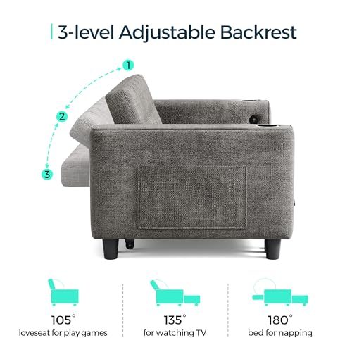 3-in-1 Convertible Sofa Bed with Charging Station, Green R3379