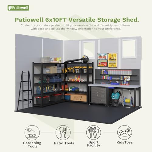 6 x 8 FT Plastic Outdoor Storage Shed with Floor and Lockable Door D7513