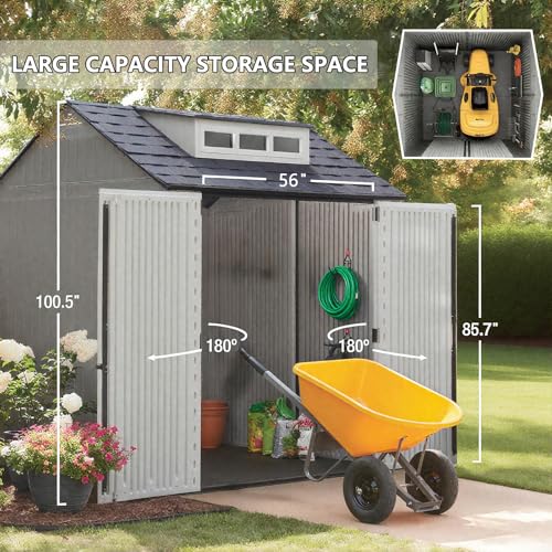 Outdoor Resin Storage Shed with Floor, Weatherproof, 7x7 FT U80308