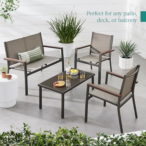 Outdoor Textilene Patio Conversation Set with Loveseat and Coffee Table V736