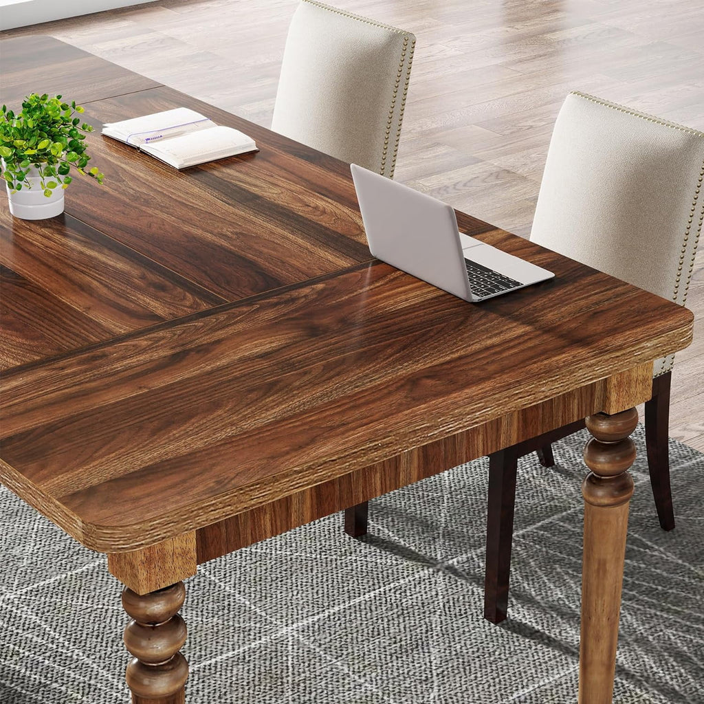 63-Inch Executive Desk with Solid Wood Legs for Home Office Y55396