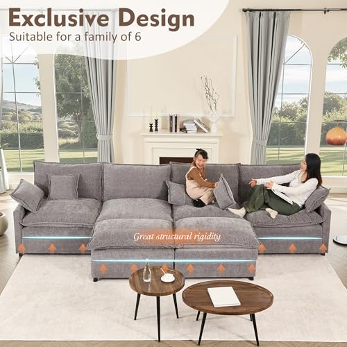U Shaped Modular Sectional Sofa with Ottoman, Chenille, Black Z16537
