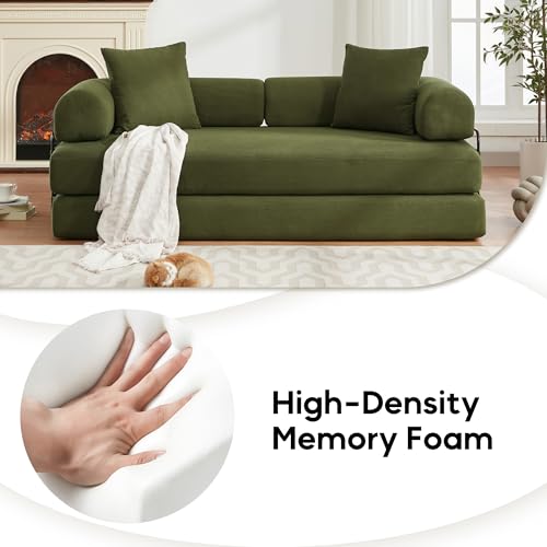 Corduroy Convertible Sleeper Sofa Bed with Pillow, Beige O72530