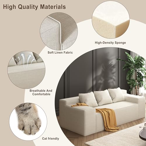 Small Sofa Loveseat with 2 Pillows, Cat-Scratch Resistant Linen, Grey K916760
