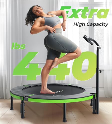 Foldable Mini Trampoline with Adjustable Foam Handle for Indoor Garden Workout B5848