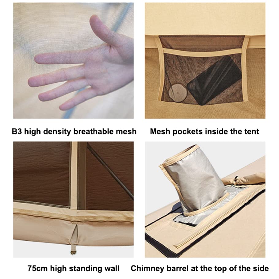 Canvas Bell Tent with Stove Jack, 4 Season Waterproof Glamping Tent for Family Camping Z34980