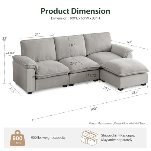 L Shaped Sectional Sofa Chenille Fabric for Living Room N6790