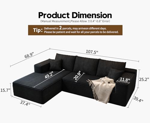 Modular Sectional Sofa with Ottoman, U-Shaped Deep Seat Couch for Living Room O870