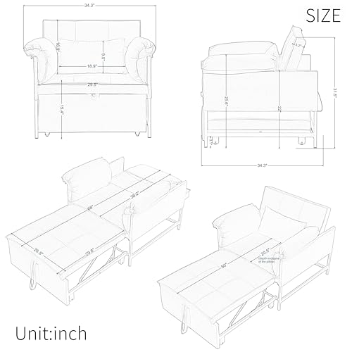 Sleeper Sofa Bed with Side Pocket, Convertible Futon Couch for Living Room X8857