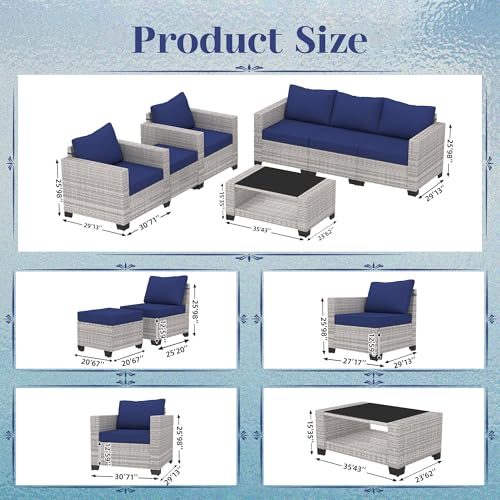 Outdoor Sectional Sofa Set with Cushions and Glass Coffee Table T1708