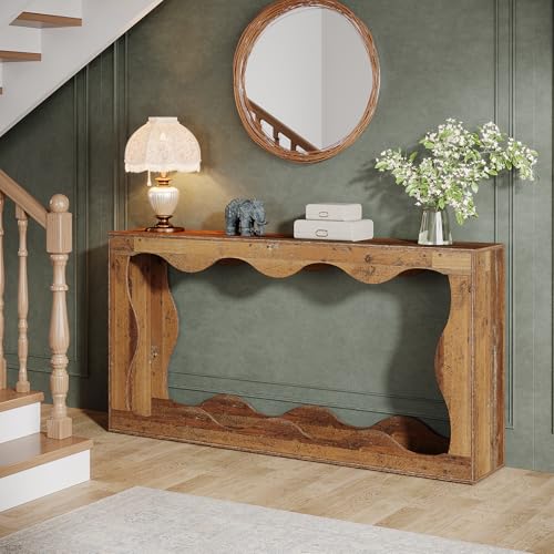 Farmhouse Console Table with Storage, Couch Table Behind Sofa, Narrow Hallway Stand, Brown K521