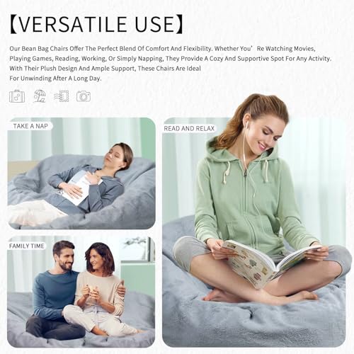 Bean Bag Chair for Adults 3FT, Soft Removable Cover, Light Gray X3039