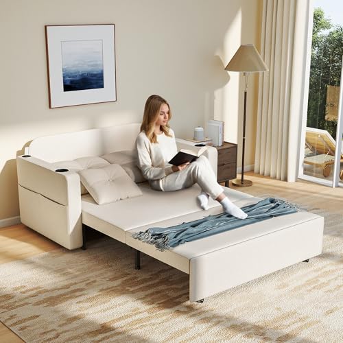 Convertible Sleeper Sofa Bed with Cup Holders, Grey H654808