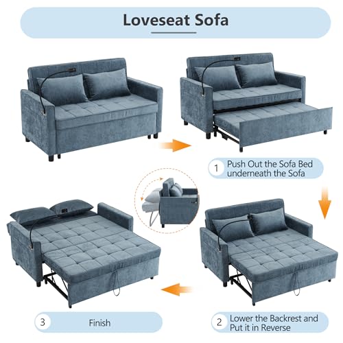 3 in 1 Convertible Sleeper Sofa Bed with USB Ports, Reversible Backrest, Brown C746
