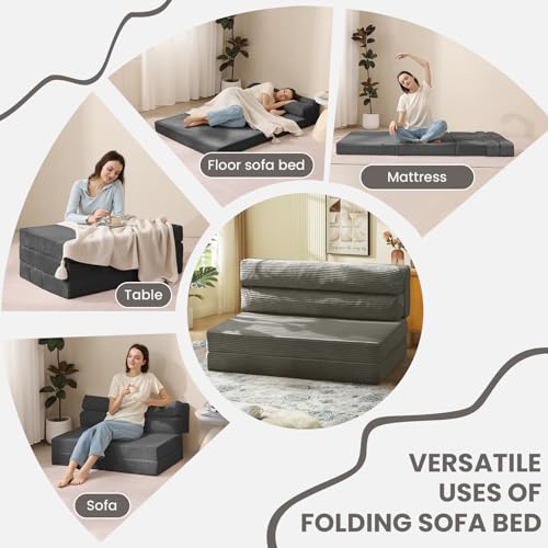 Folding Sofa Bed, Convertible Sleeper Chair with Pillow, Grey P767597