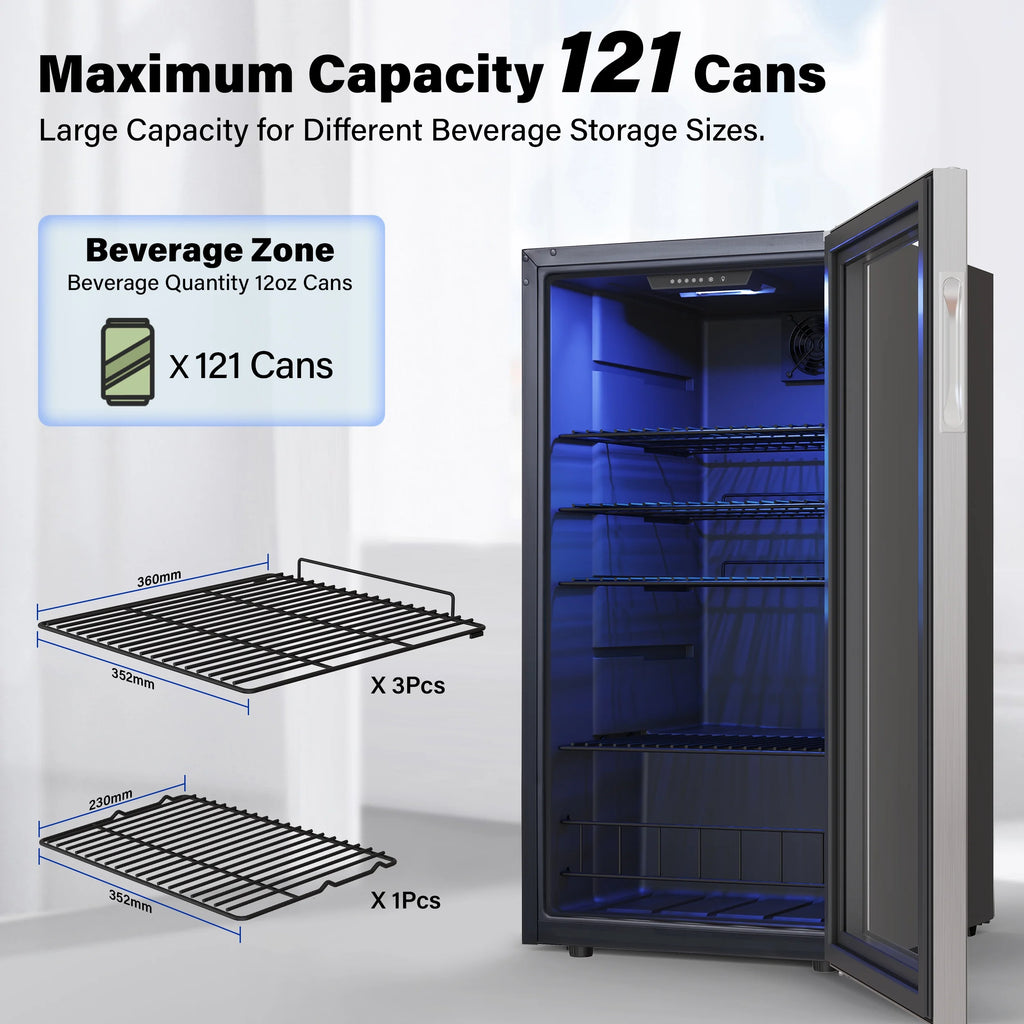 Freestanding Compact Mini Drink Fridge with Glass Door, 95-121 Can M508