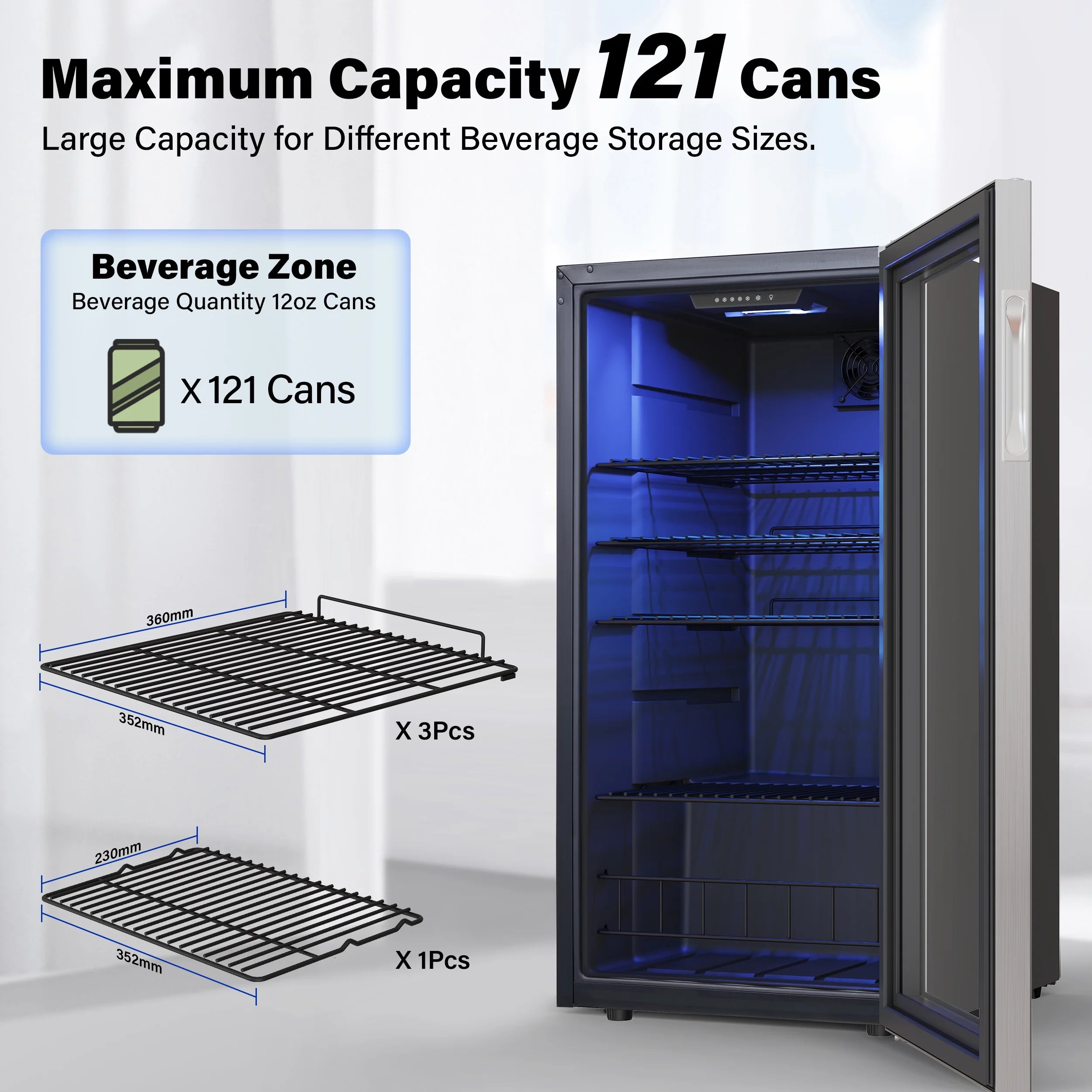 Freestanding Compact Mini Drink Fridge with Glass Door, 95-121 Can M508