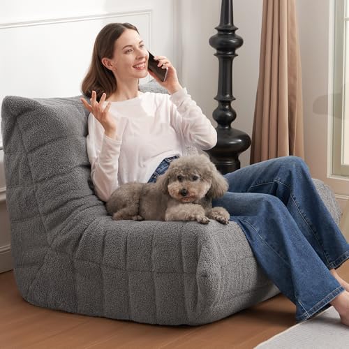 Bean Bag Chair for Adults with Memory Foam, Black Plush X409228