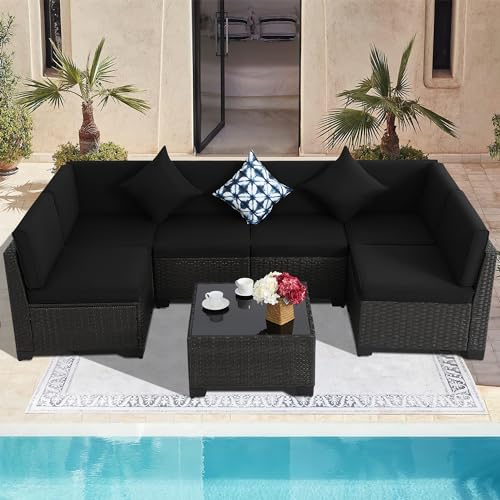 Outdoor Sectional Sofa Set with Cushions and Glass Coffee Table T1708