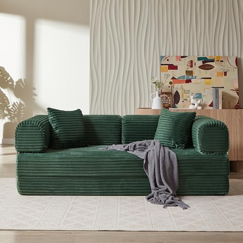 81" Foldable Convertible Sleeper Sofa Bed with Corduroy Upholstery and Pillow O1547