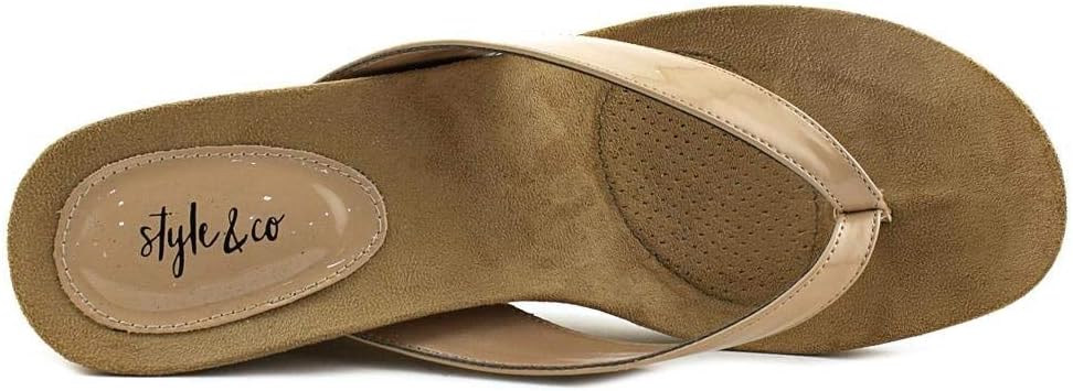 Patent Thong Wedge Sandals Beige 10.5 Medium B456